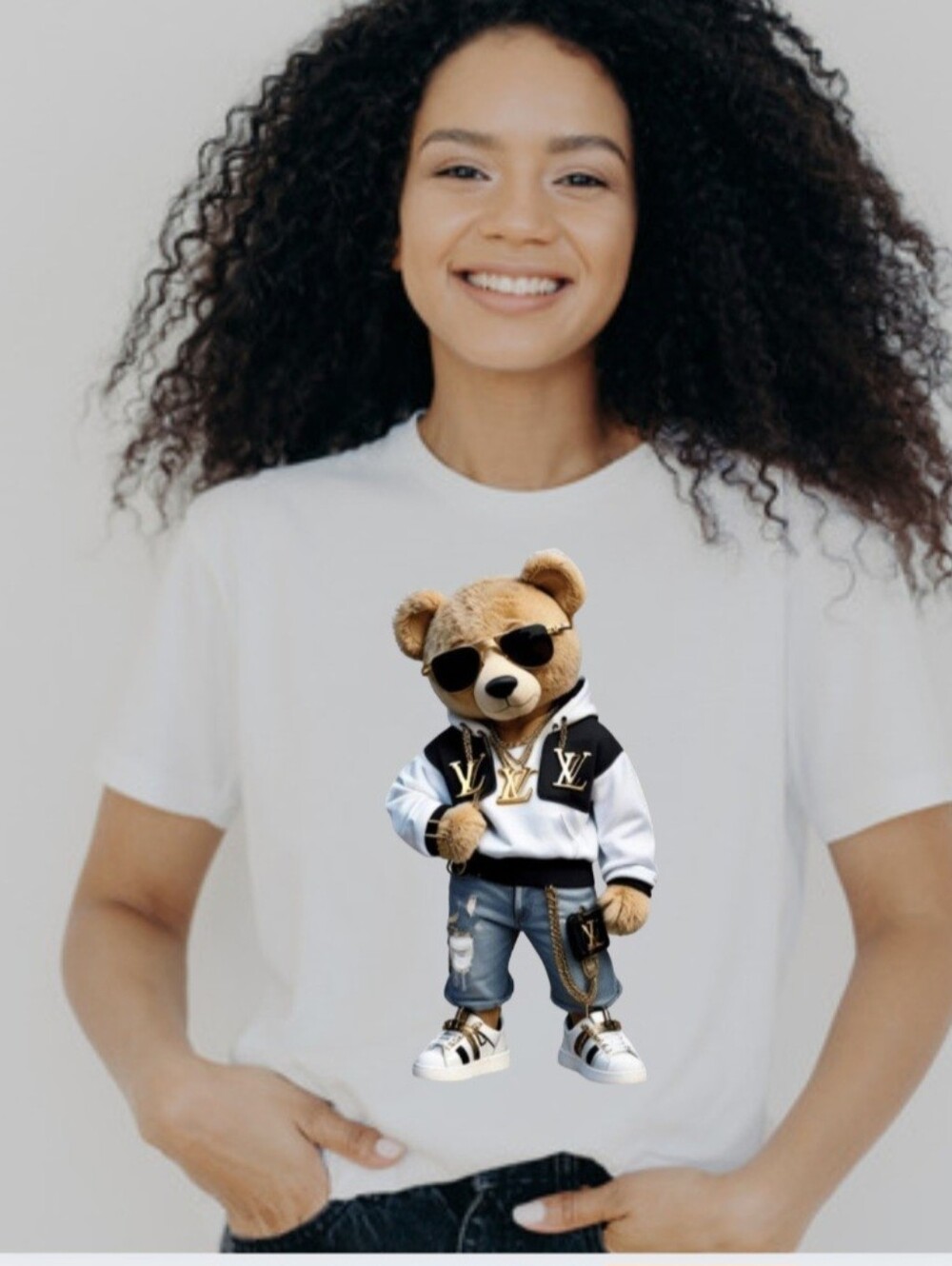 Boutique Teddy Bear Streetwear Tee With Hand-Placed Crystals